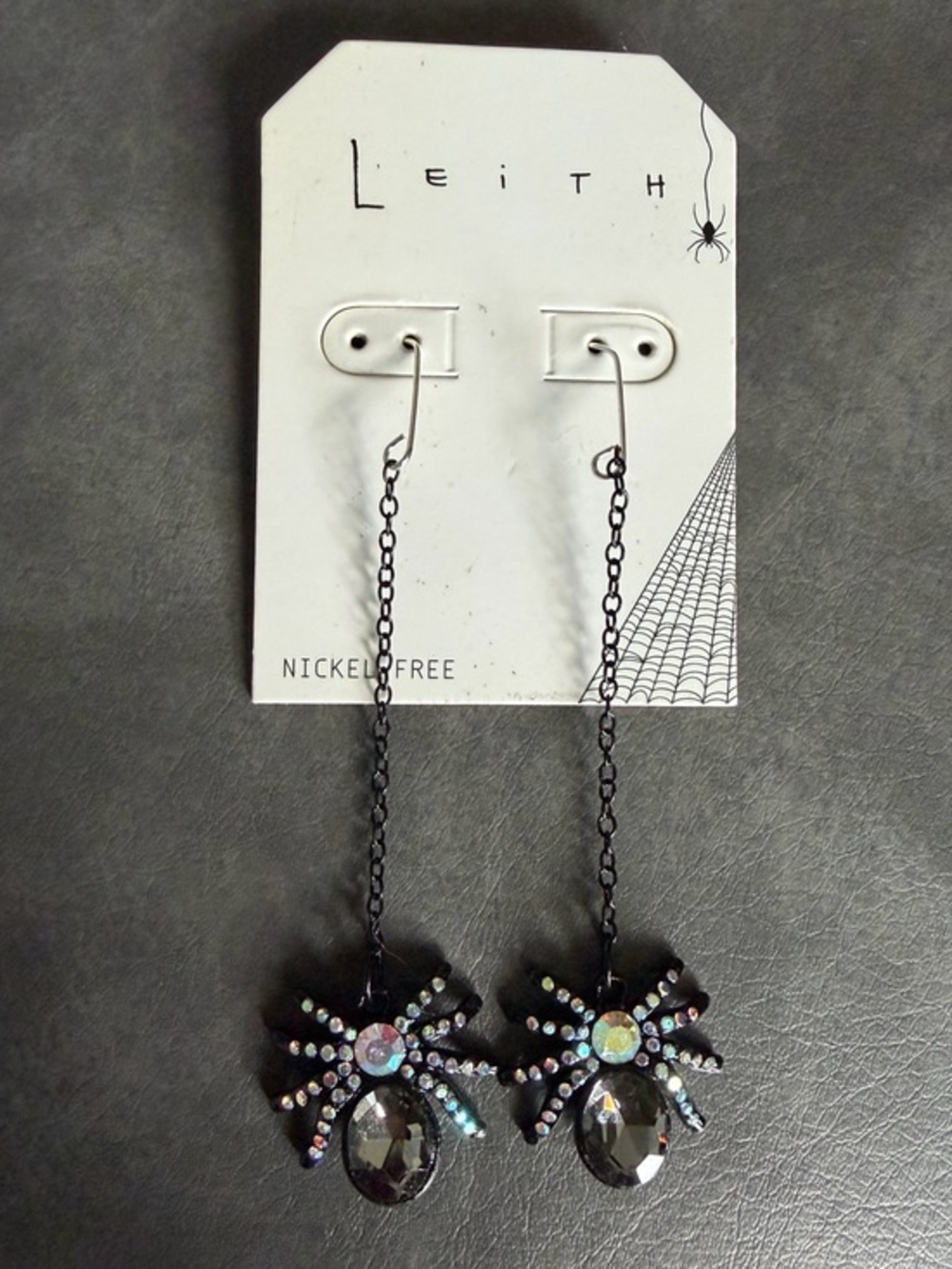 Leith Black Spider Drop Earrings Rhinestones Halloween Crystal NWT